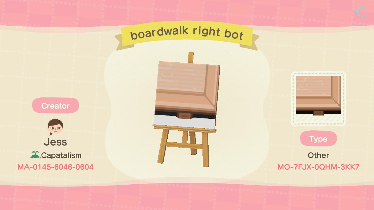 Animal Crossing Design Code: MO-7FJX-0QHM-3KK7 boardwalk right bot