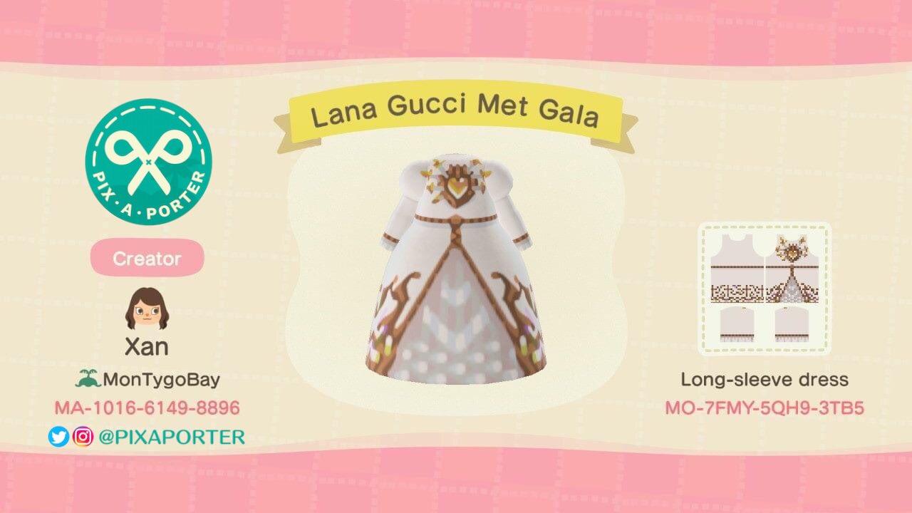 Animal Crossing Design Code: MO-7FMY-5QH9-3TB5 Lana Gucci Met Gala