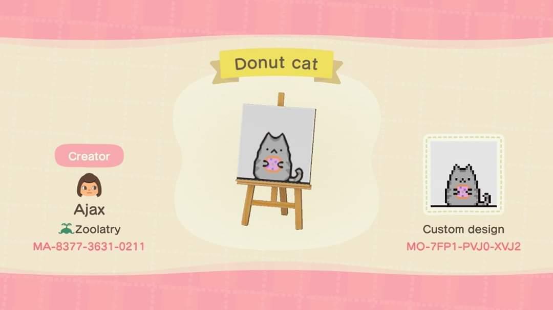 Animal Crossing Design Code: MO-7FP1-PVJ0-XVJ2 Donut cat