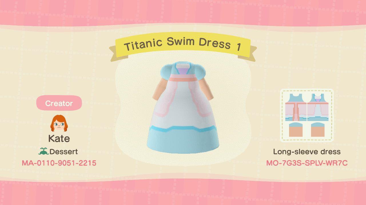Animal Crossing Design Code: MO-7G3S-SPLV-WR7C Titanic Swim Dress 1