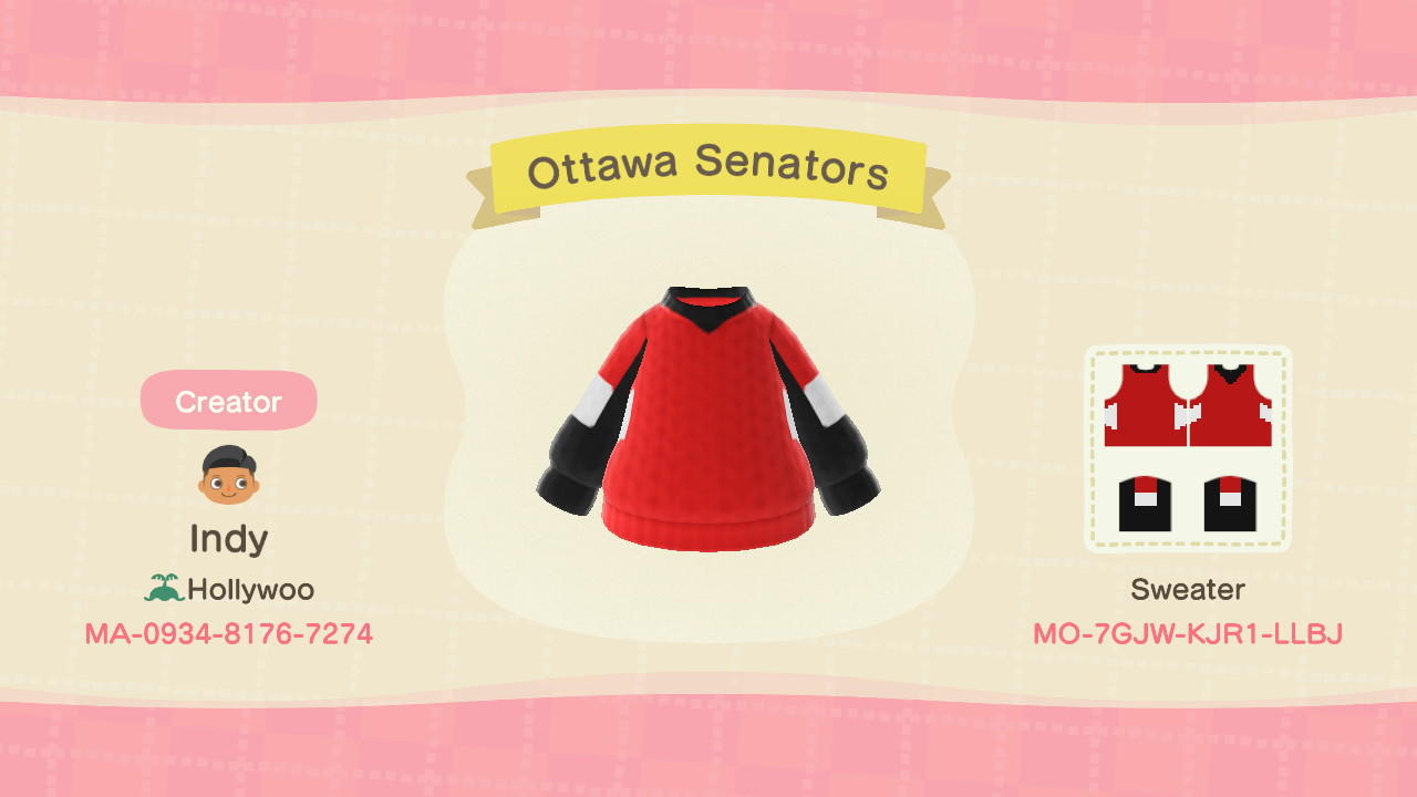 Animal Crossing Design Code: MO-7GJW-KJR1-LLBJ Ottawa Senators
