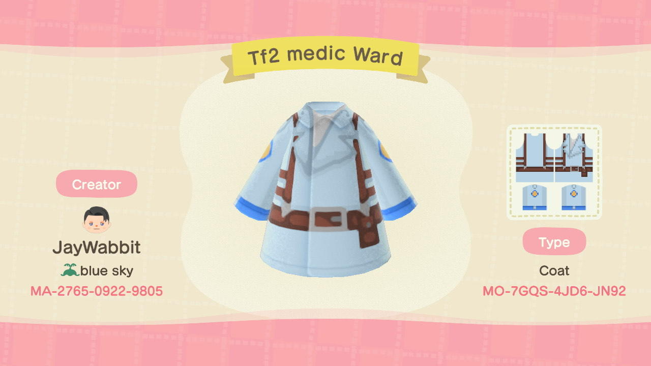 Animal Crossing Design Code: MO-7GQS-4JD6-JN92 Tf2 medic (blue)