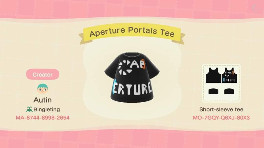 Animal Crossing Design Code: MO-7GQY-Q6XJ-80X3 Aperture Portals Tee
