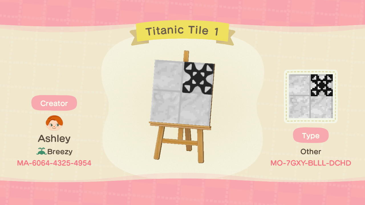 Animal Crossing Design Code: MO-7GXY-BLLL-DCHD Titanic Tile 1