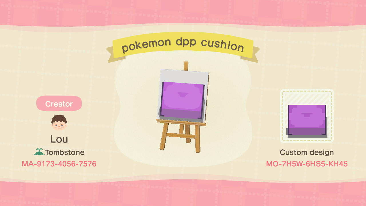 Animal Crossing Design Code: MO-7H5W-6HS5-KH45 pokémon DPP cushion
