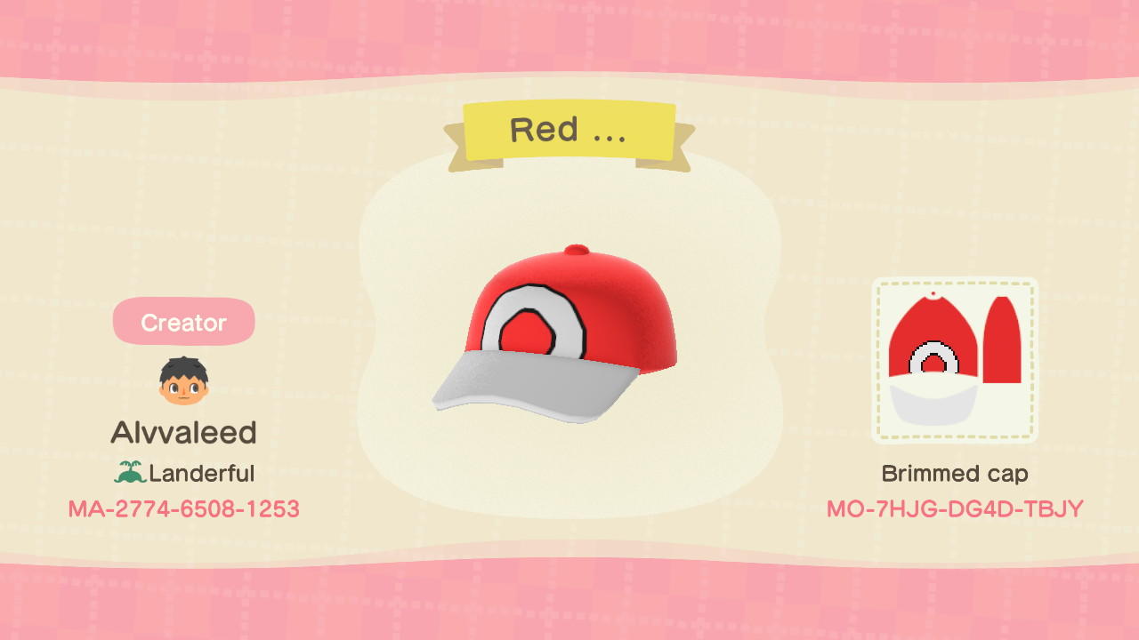 Animal Crossing Design Code: MO-7HJG-DG4D-TBJY Red&#39;s Hat