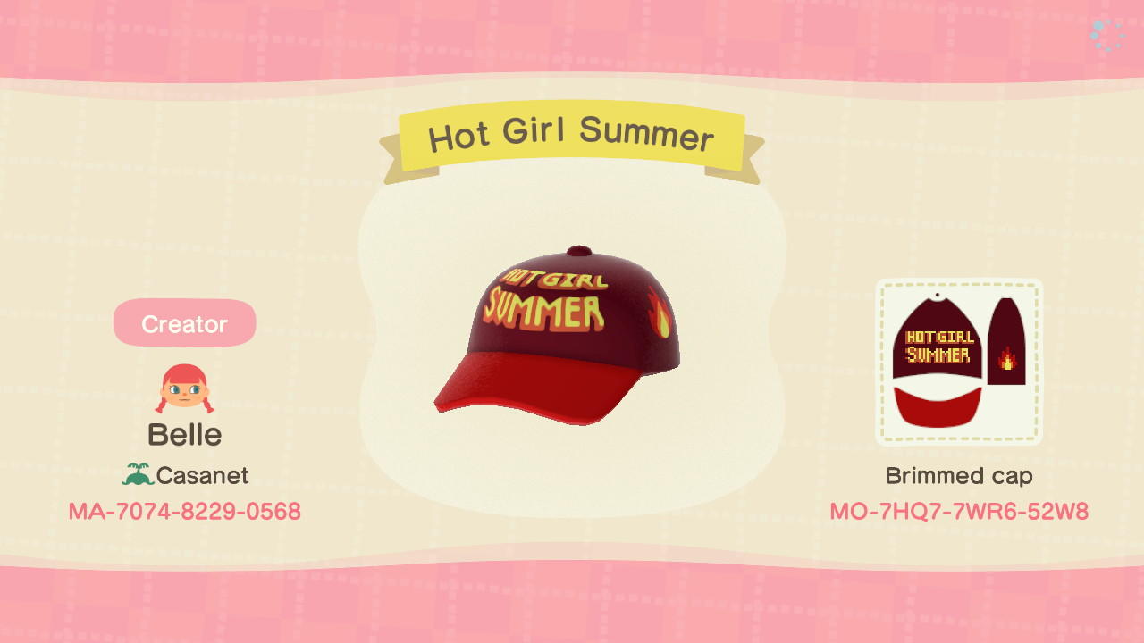 Animal Crossing Design Code: MO-7HQ7-7WR6-52W8 Hot Girl Summer