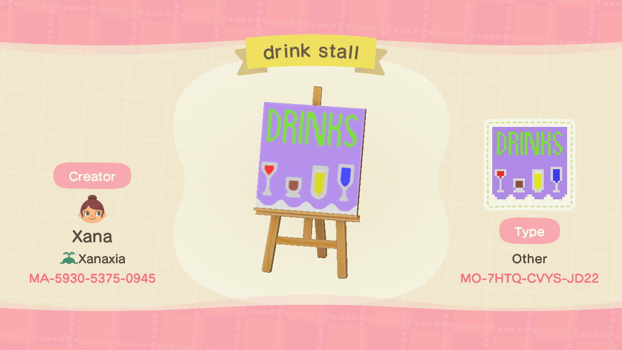 Animal Crossing Design Code: MO-7HTQ-CVYS-JD22 drinks stall