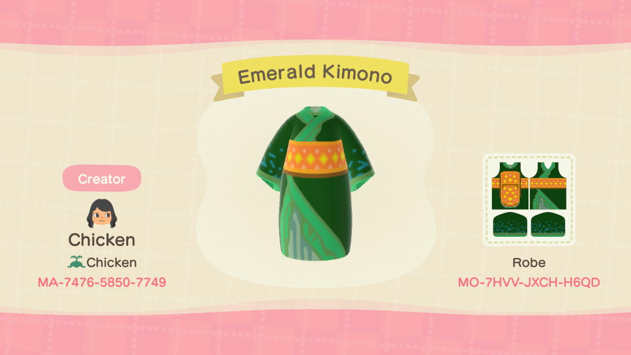 Animal Crossing Design Code: MO-7HVV-JXCH-H6QD Emerald Kimono