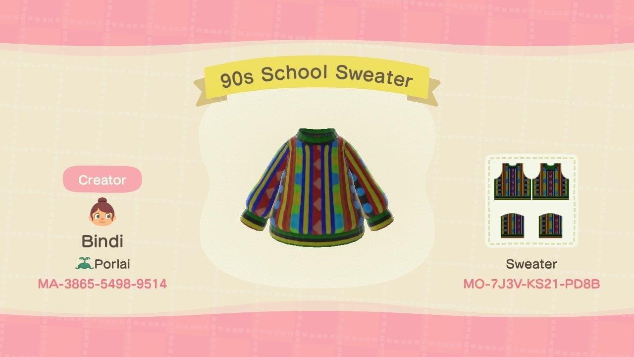 Animal Crossing Design Code: MO-7J3V-KS21-PD8B 90s School Sweater