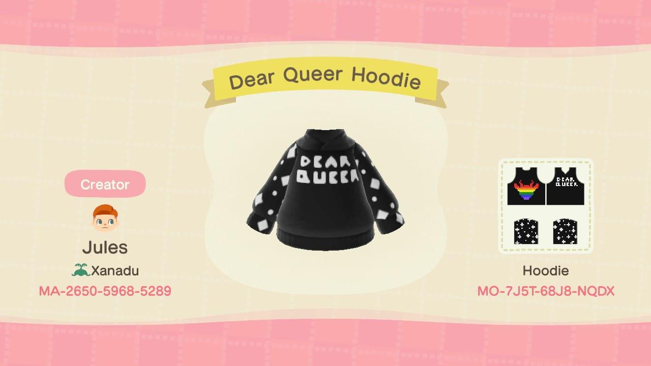 Animal Crossing Design Code: MO-7J5T-68J8-NQDX Dear Queer Hoodie