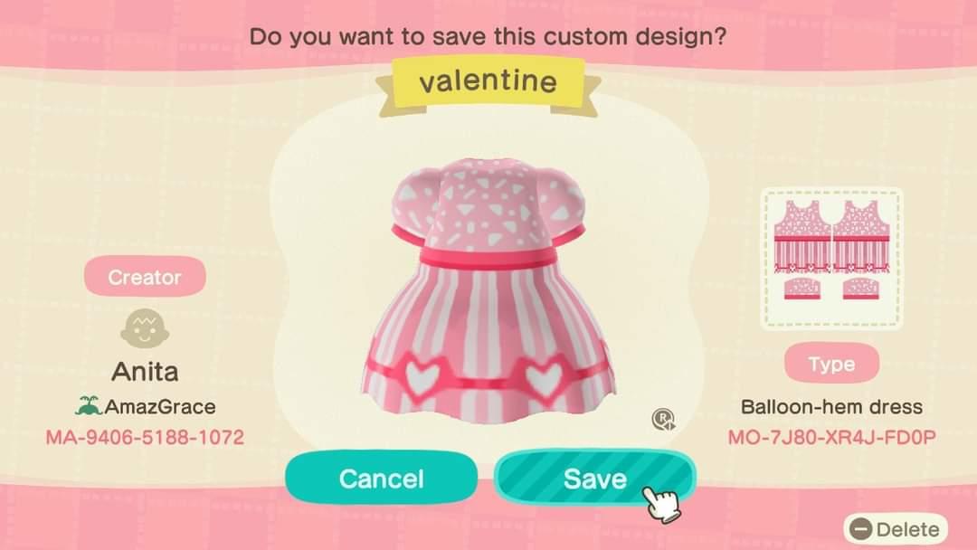 Animal Crossing Design Code: MO-7J80-XR4J-FD0P Valentine