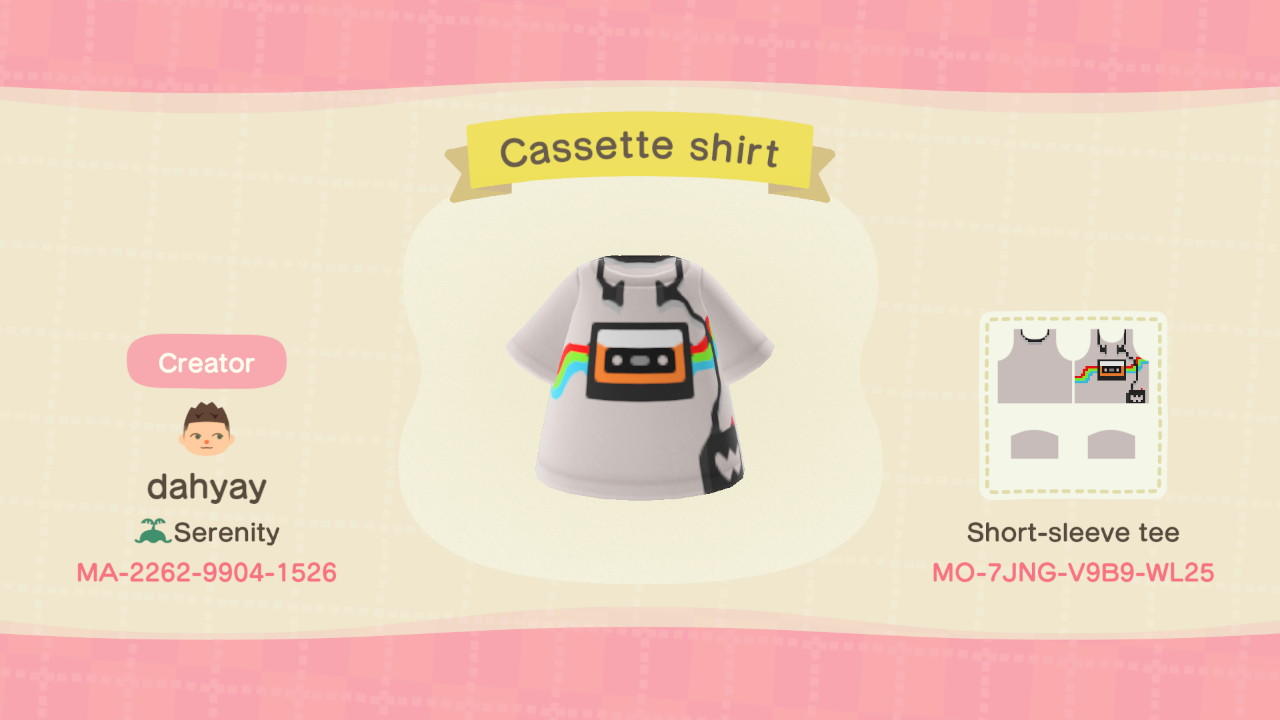 Animal Crossing Design Code: MO-7JNG-V9B9-WL25 Cassette shirt