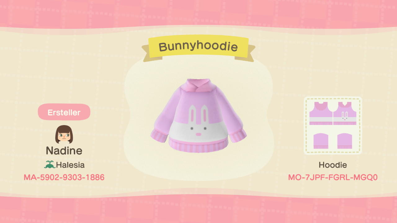 Animal Crossing Design Code: MO-7JPF-FGRL-MGQ0 Bunnyhoodie