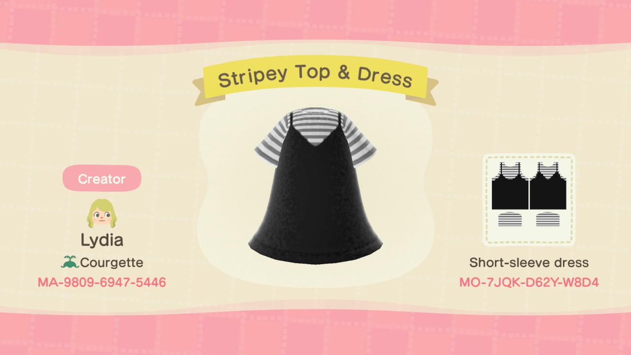 Animal Crossing Design Code: MO-7JQK-D62Y-W8D4 Stripey Top & Dress