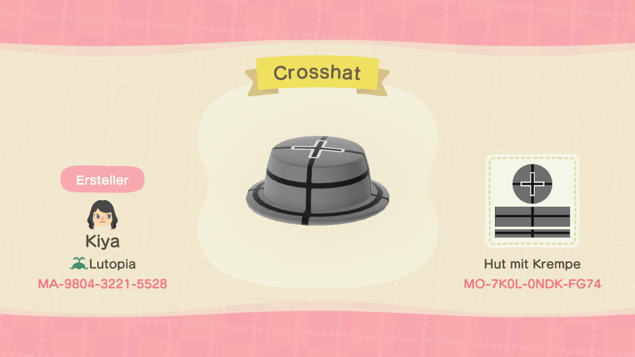 Animal Crossing Design Code: MO-7K0L-0NDK-FG74 Crosshat