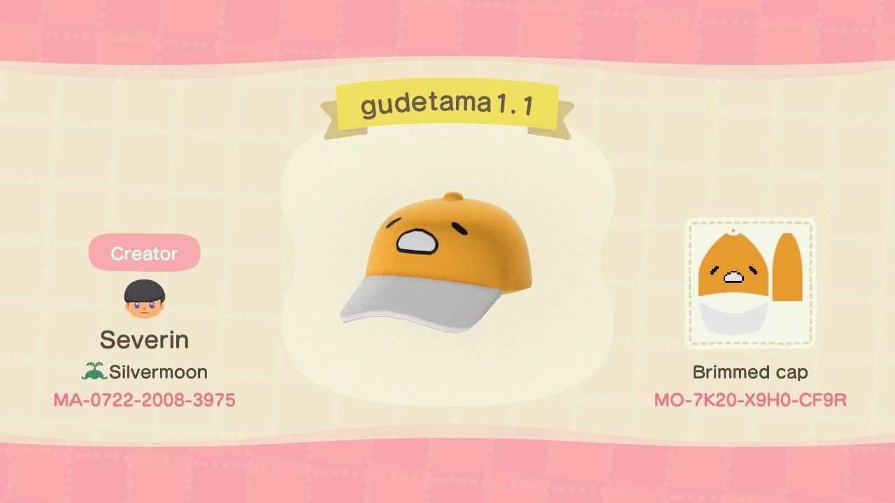 Animal Crossing Design Code: MO-7K20-X9H0-CF9R Gudetama cap