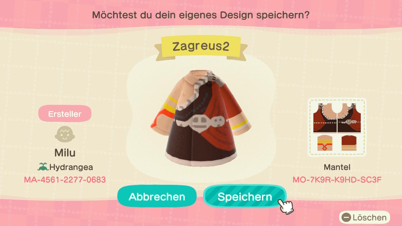 Animal Crossing Design Code: MO-7K9R-K9HD-SC3F Zagreus