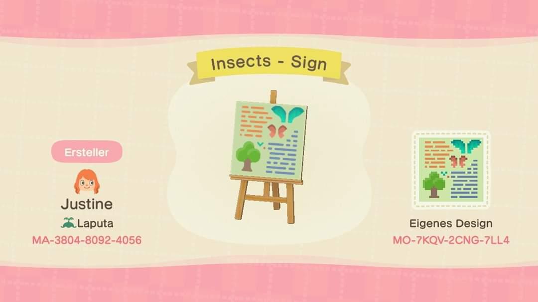 Animal Crossing Design Code: MO-7KQV-2CNG-7LL4 Insects - Sign