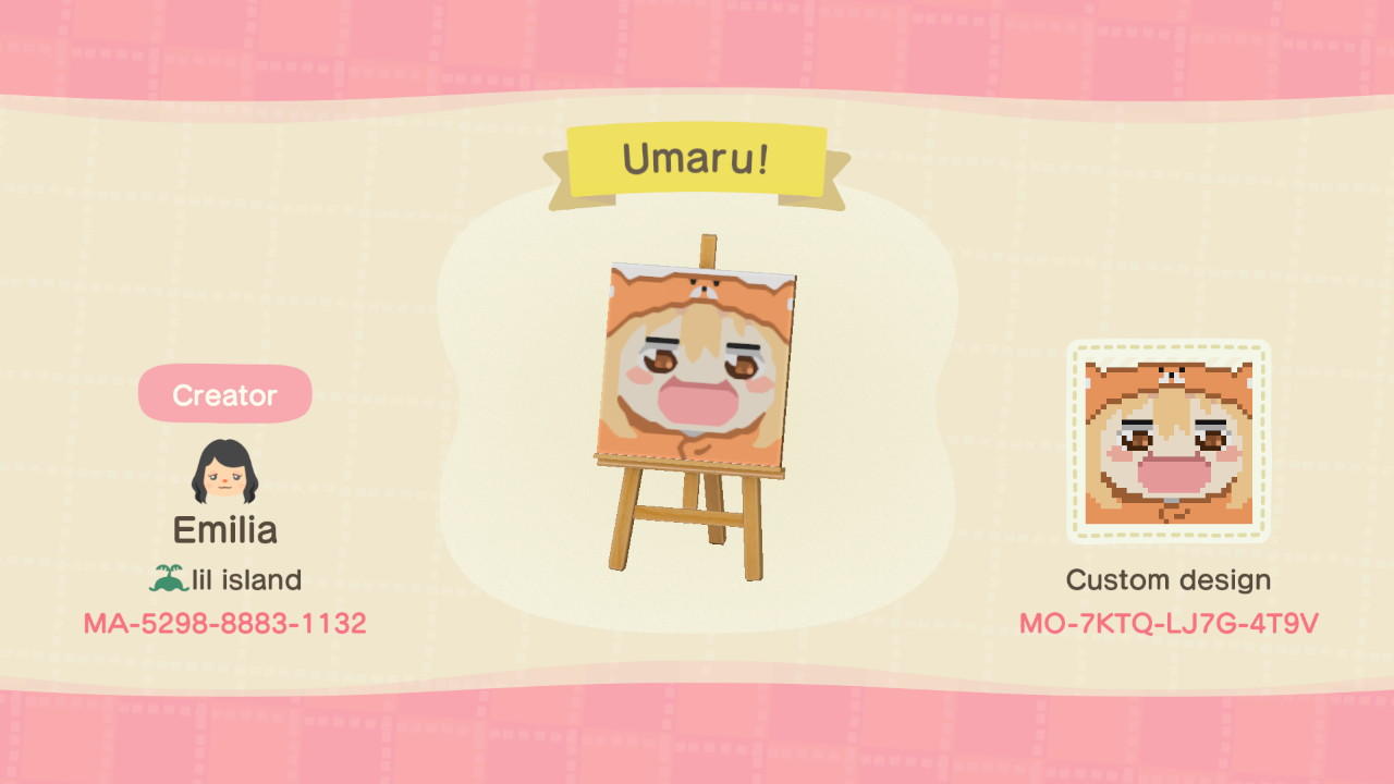 Animal Crossing Design Code: MO-7KTQ-LJ7G-4T9V Umaru