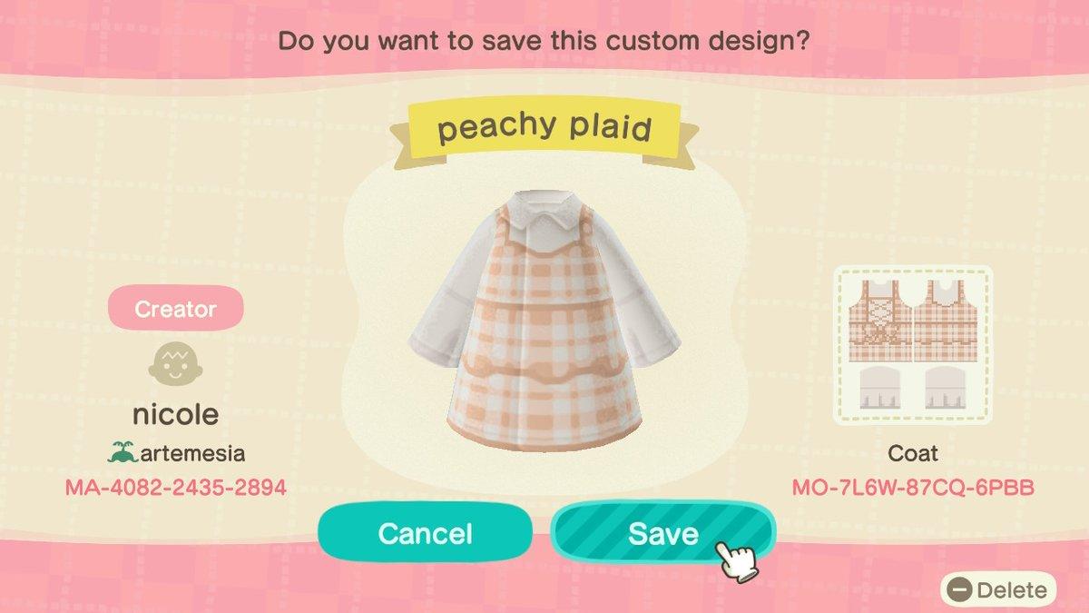 Animal Crossing Design Code: MO-7L6W-87CQ-6PBB peachy plaid dress