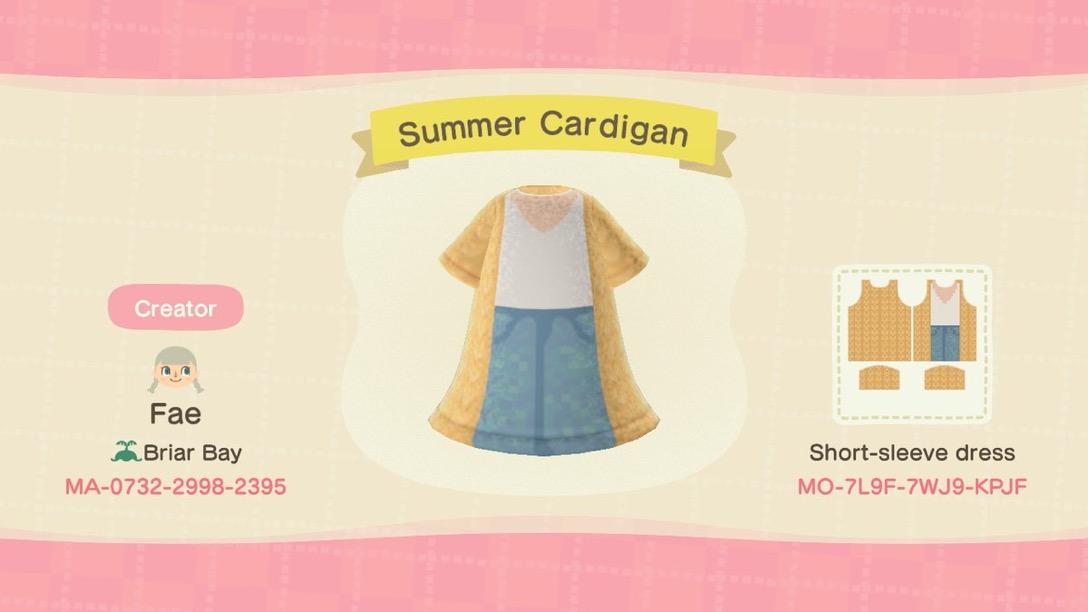 Animal Crossing Design Code: MO-7L9F-7WJ9-KPJF Summer Cardigan
