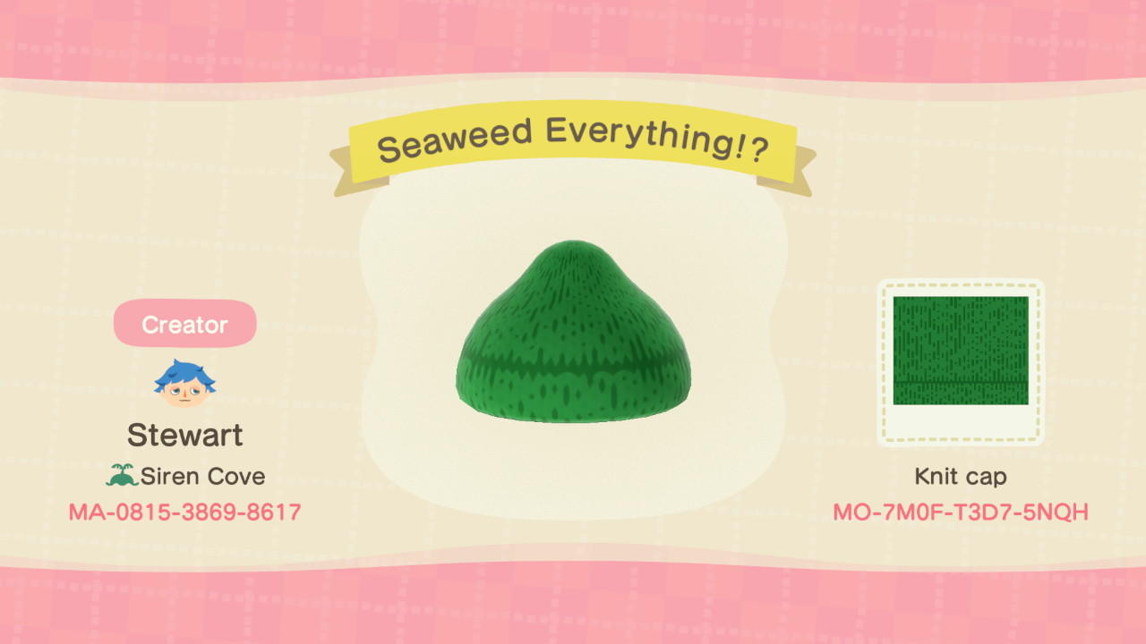 Animal Crossing Design Code: MO-7M0F-T3D7-5NQH Seaweed Everything!?