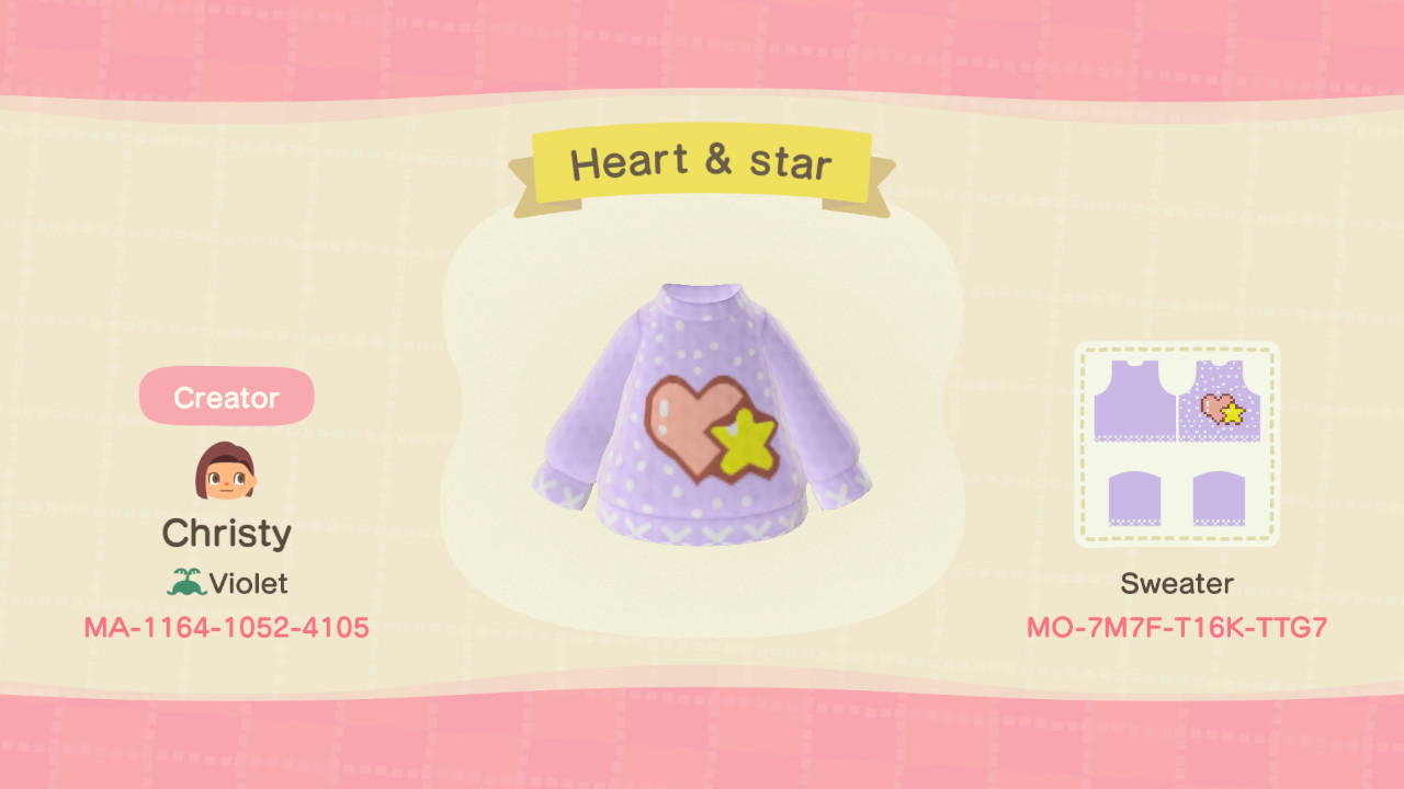 Animal Crossing Design Code: MO-7M7F-T16K-TTG7 Heart & star