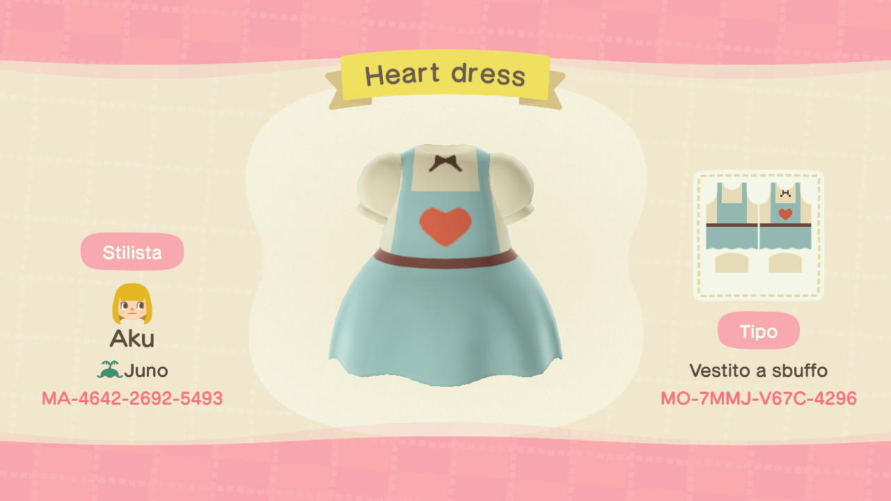Animal Crossing Design Code: MO-7MMJ-V67C-4296 Heart dress