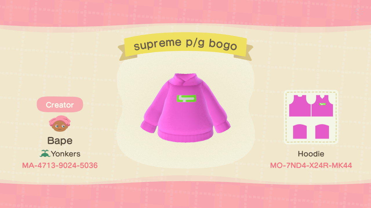Animal Crossing Design Code: MO-7ND4-X24R-MK44 supreme p/g bogo