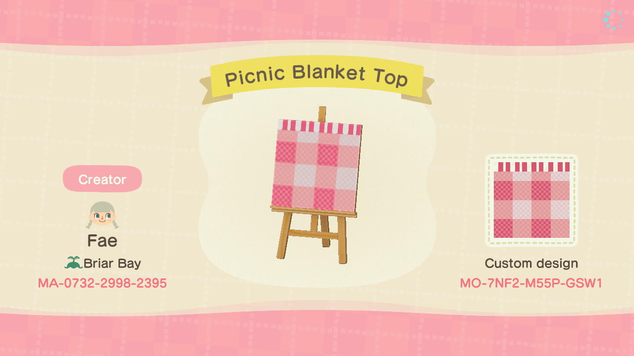 Animal Crossing Design Code: MO-7NF2-M55P-GSW1 Picnic Blanket Top