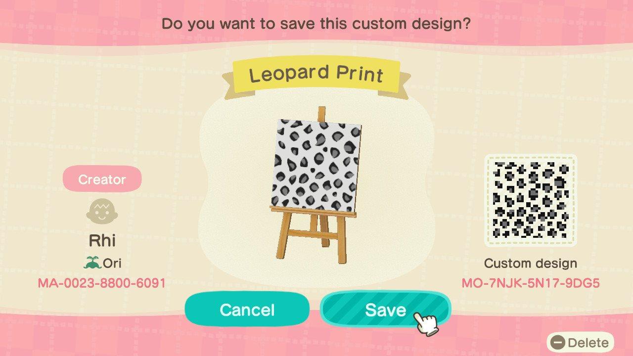 Animal Crossing Design Code: MO-7NJK-5N17-9DG5 White Leopard Print