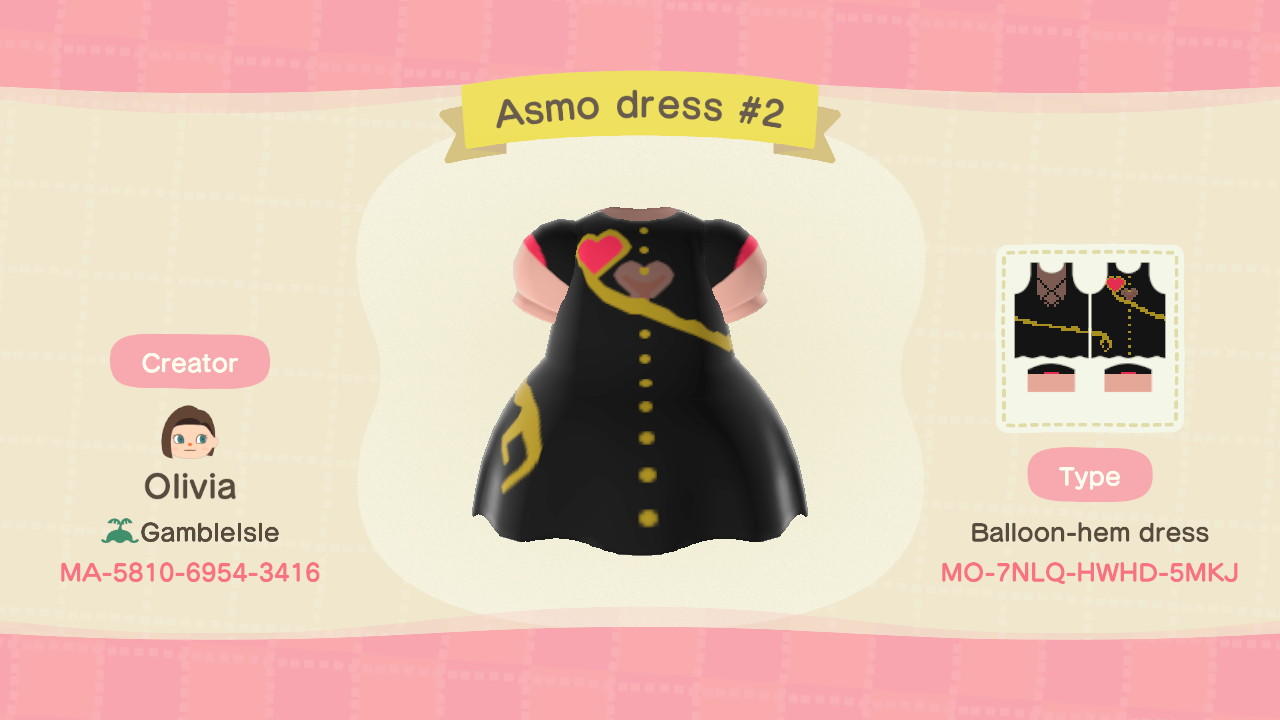 Animal Crossing Design Code: MO-7NLQ-HWHD-5MKG Asmo dress #2