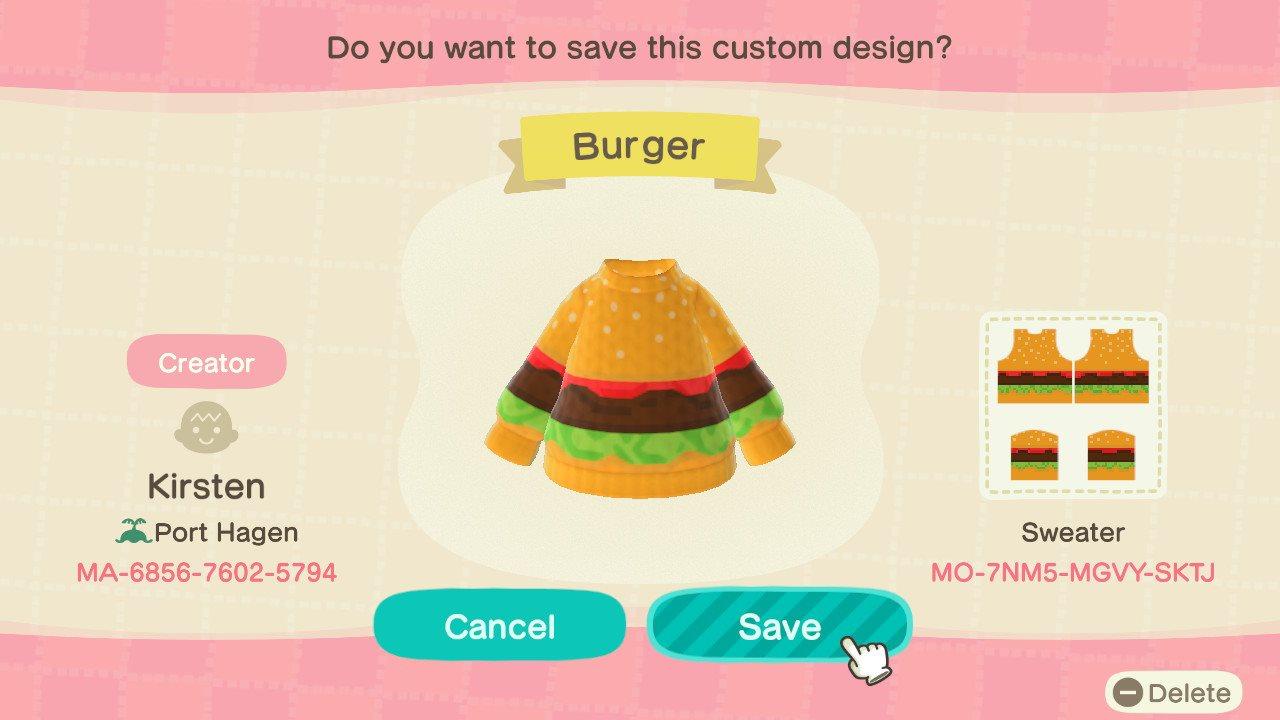 Animal Crossing Design Code: MO-7NM5-MGVY-SKTJ Burger