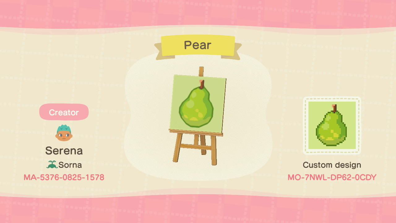 Animal Crossing Design Code: MO-7NWL-DP62-0CDY Pear Sign