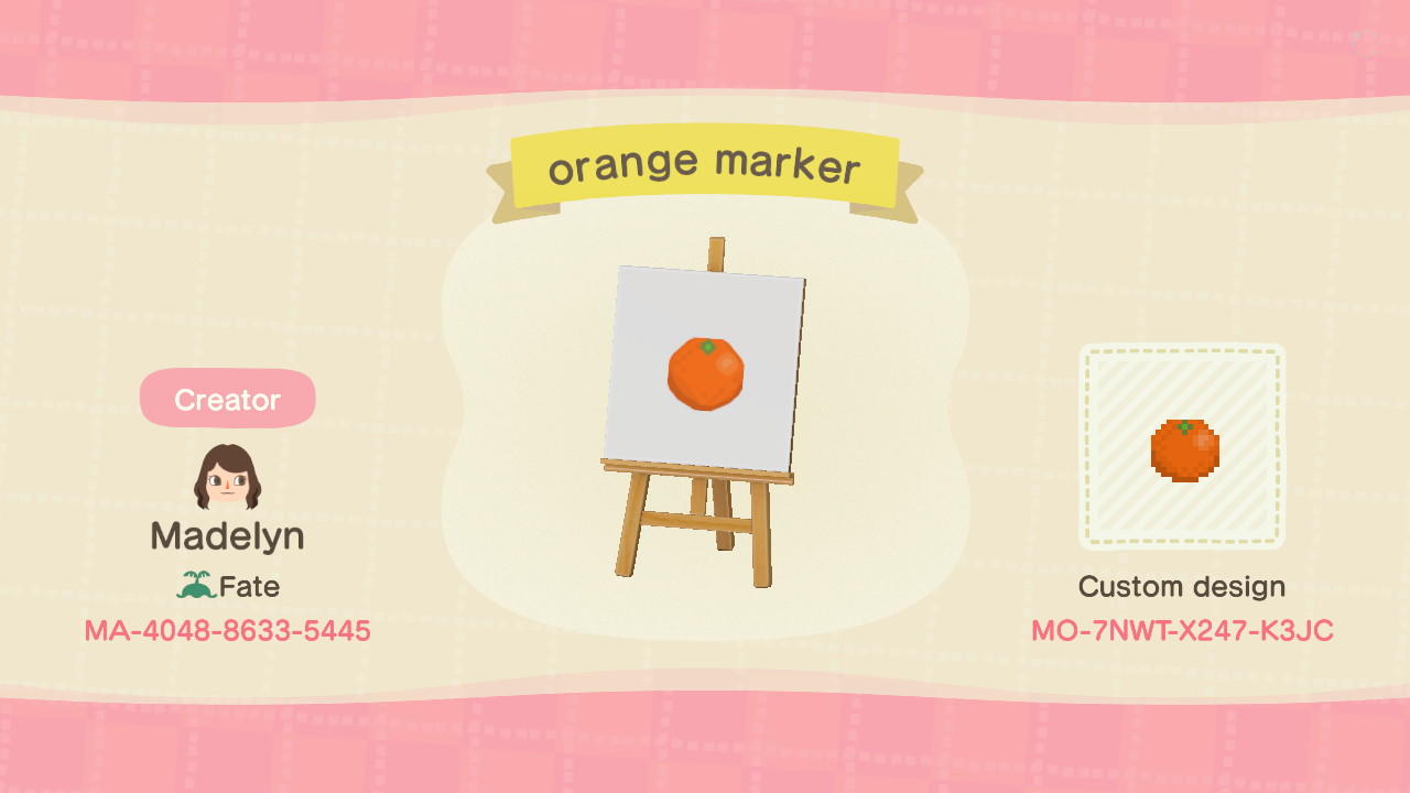 Animal Crossing Design Code: MO-7NWT-X247-K3JC orange marker