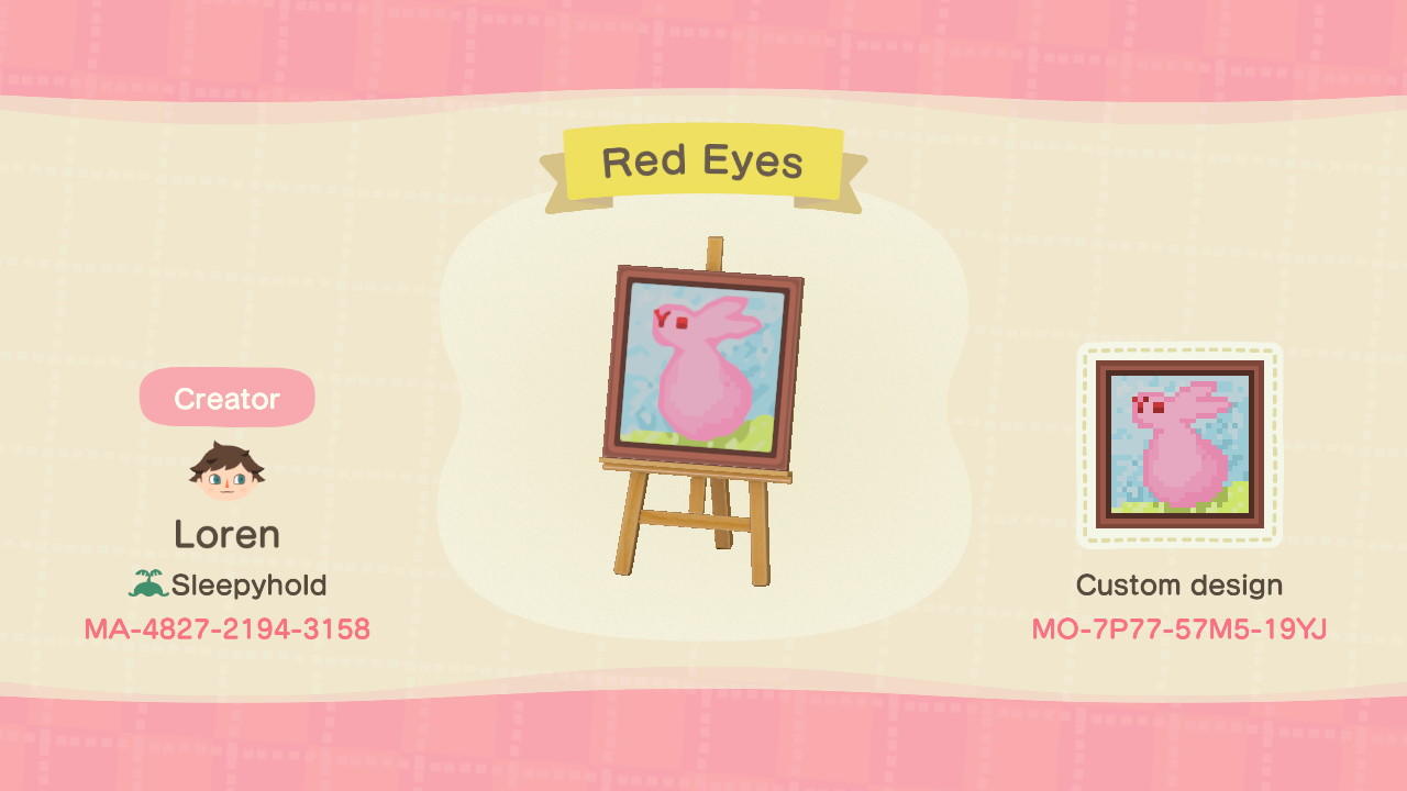 Animal Crossing Design Code: MO-7P77-57M5-19YJ Red Eyes - Ib