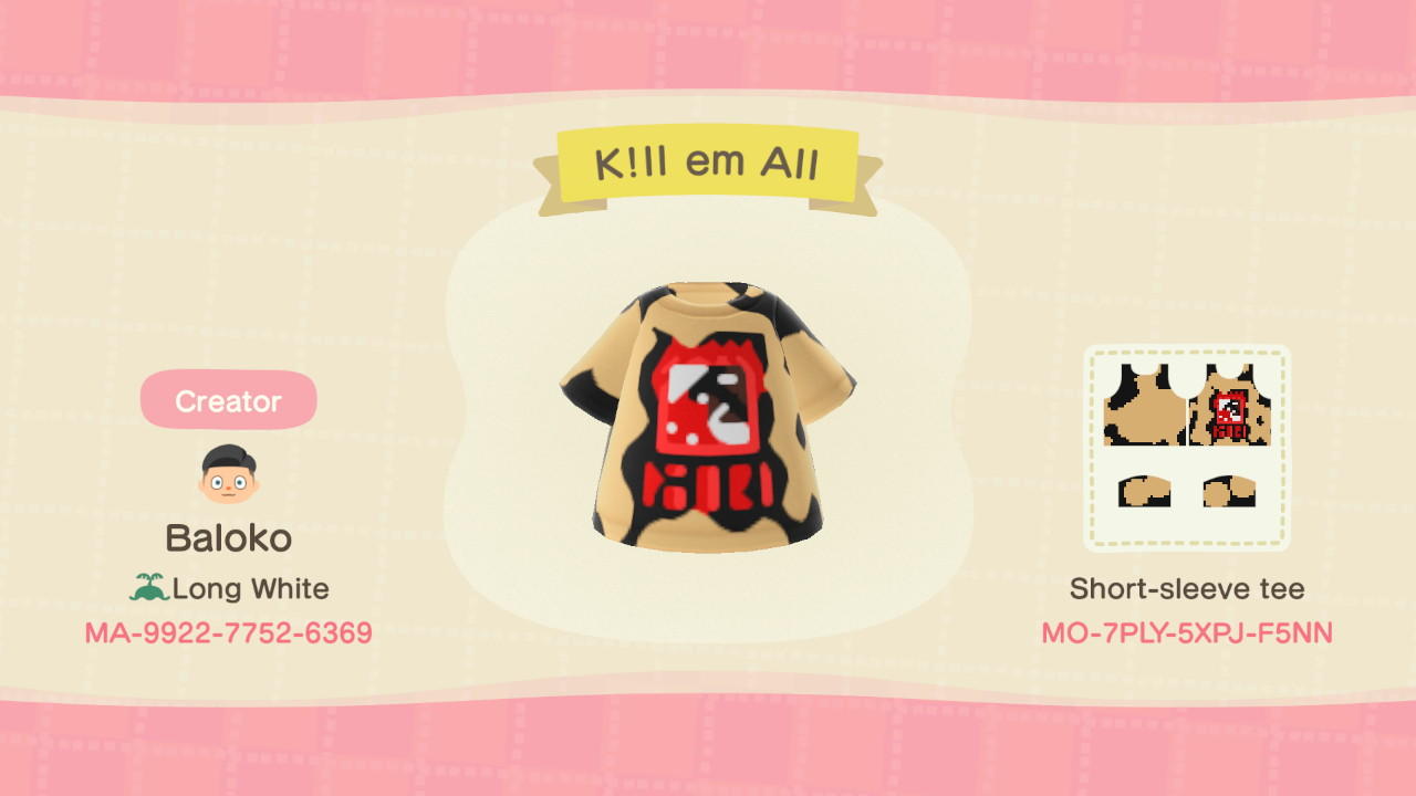 Animal Crossing Design Code: MO-7PLY-5XPJ-F5NN Metallica Kill em Al