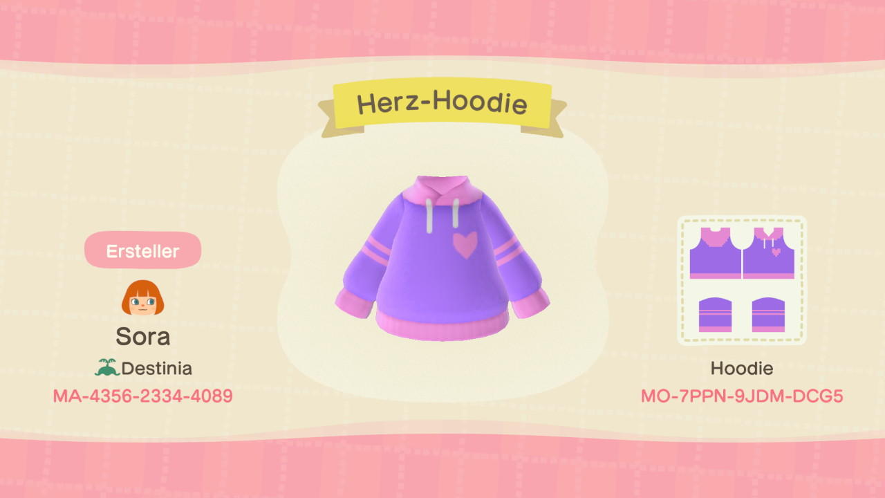 Animal Crossing Design Code: MO-7PPN-9JDM-DCG5 Herz-Hoodie