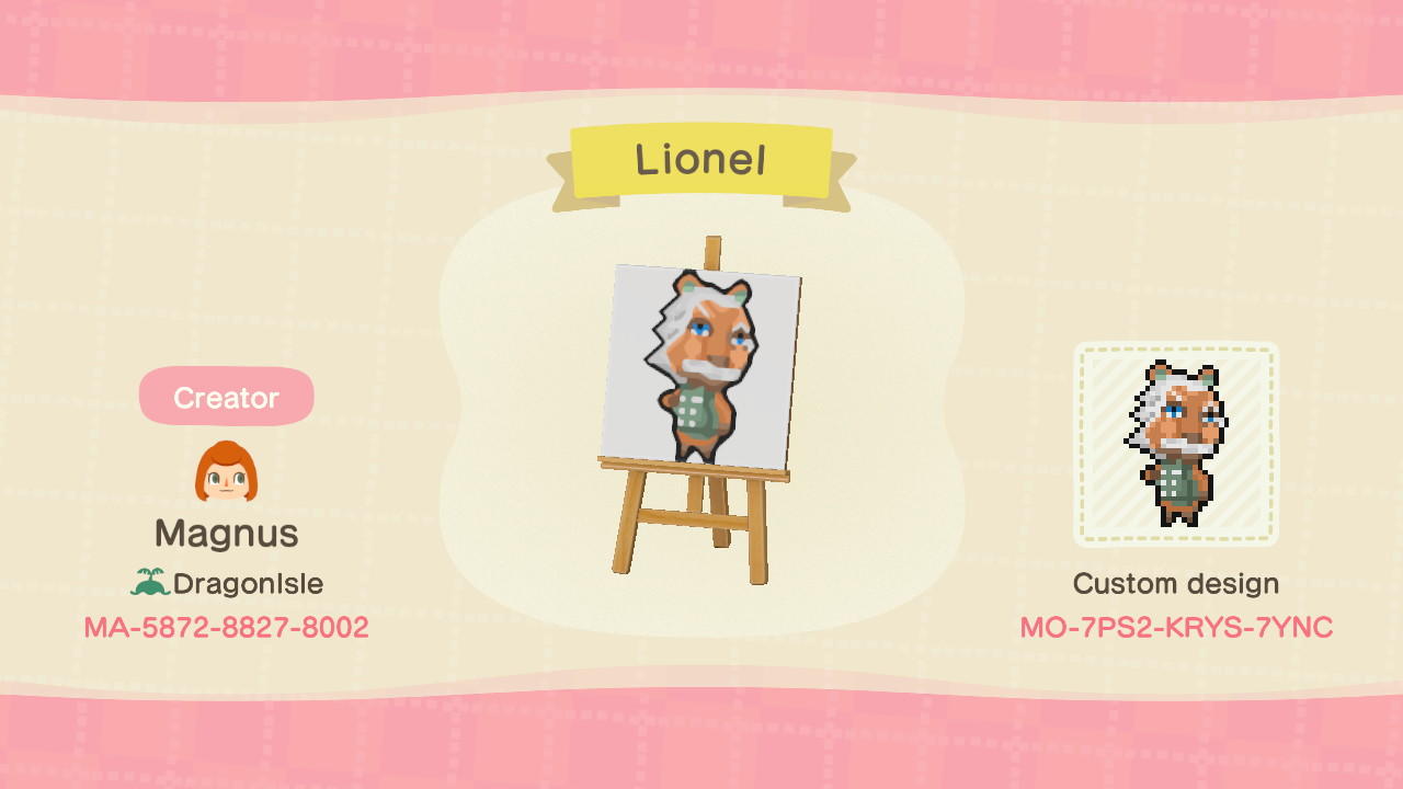 Animal Crossing Design Code: MO-7PS2-KRYS-7YNC Lionel Signpost