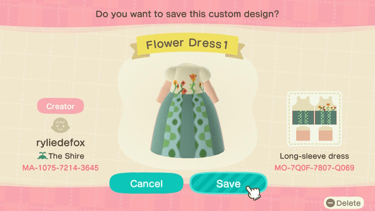 Animal Crossing Design Code: MO-7Q0F-7807-Q069 Spring Dress