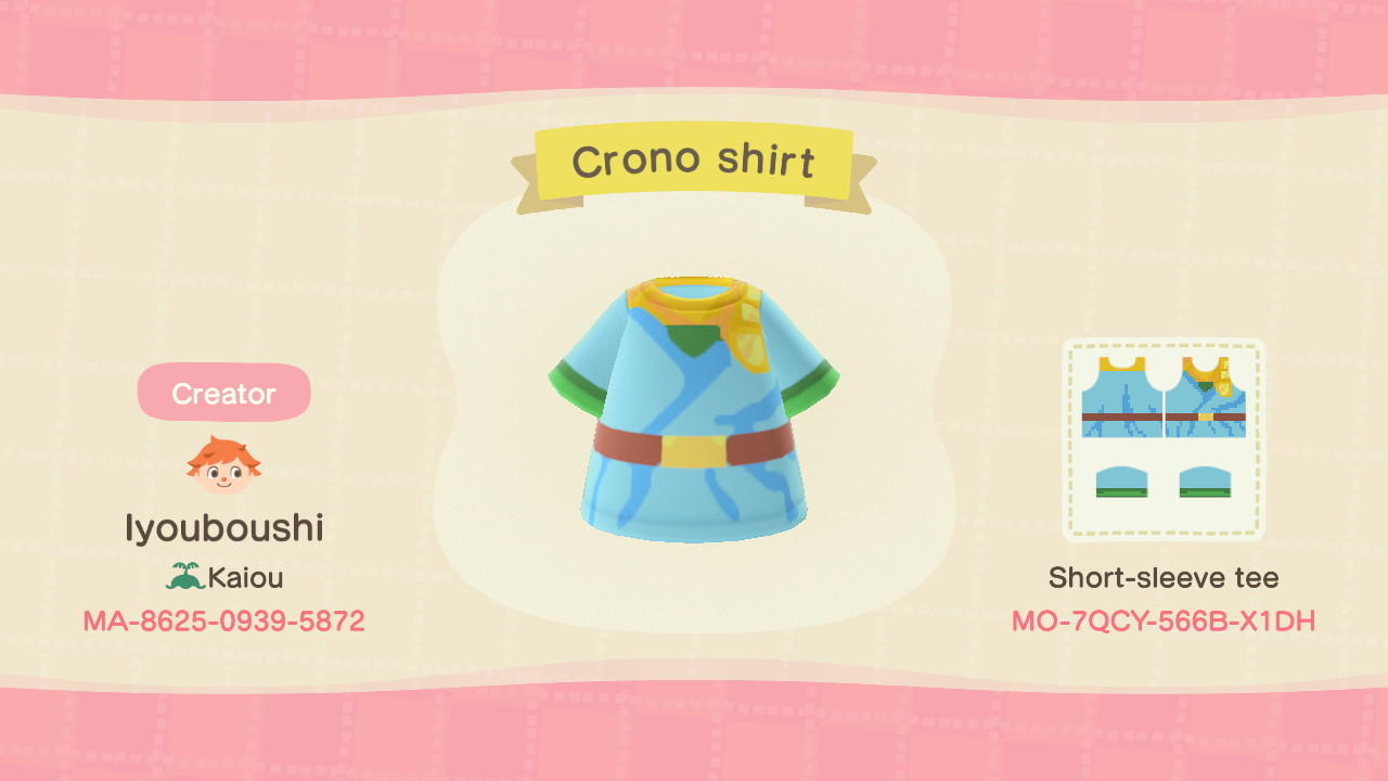 Animal Crossing Design Code: MO-7QCY-566B-X1DH Crono shirt