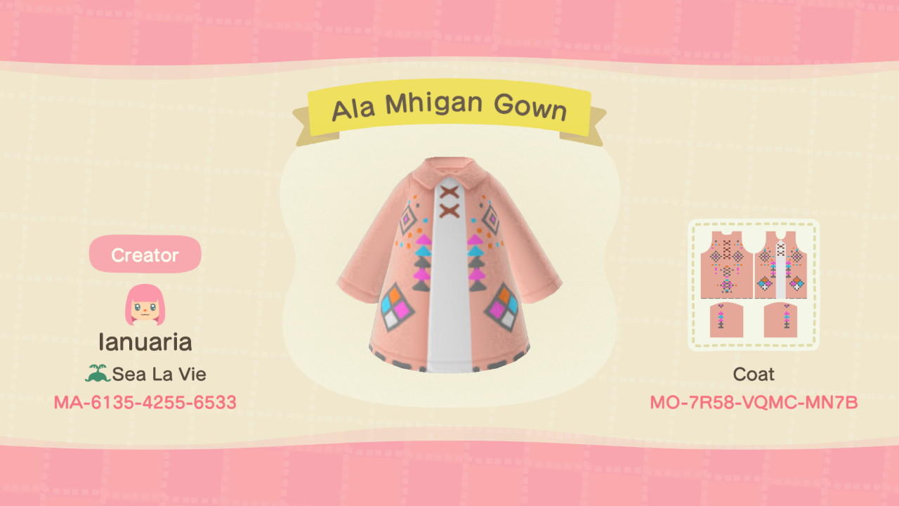 Animal Crossing Design Code: MO-7R58-VQMC-MN7B Ala Mhigan Gown