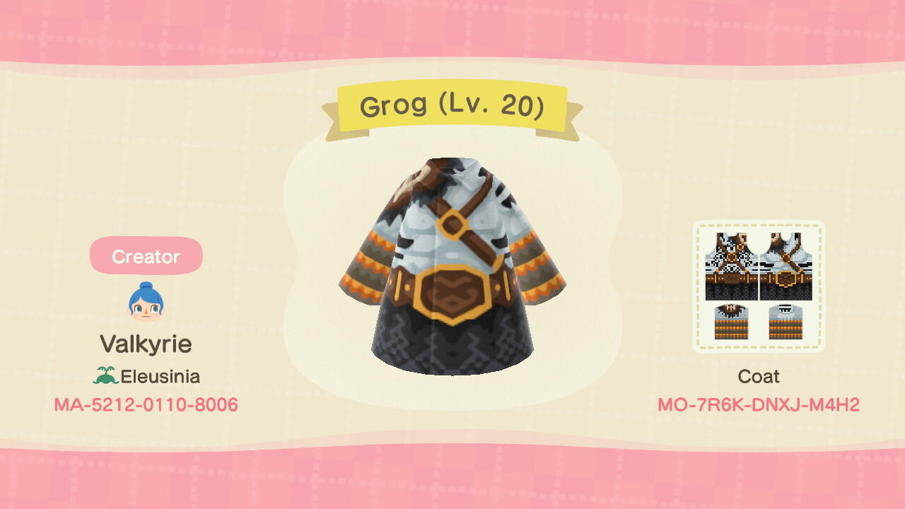 Animal Crossing Design Code: MO-7R6K-DNXJ-M4H2 Grog (Lv. 20)