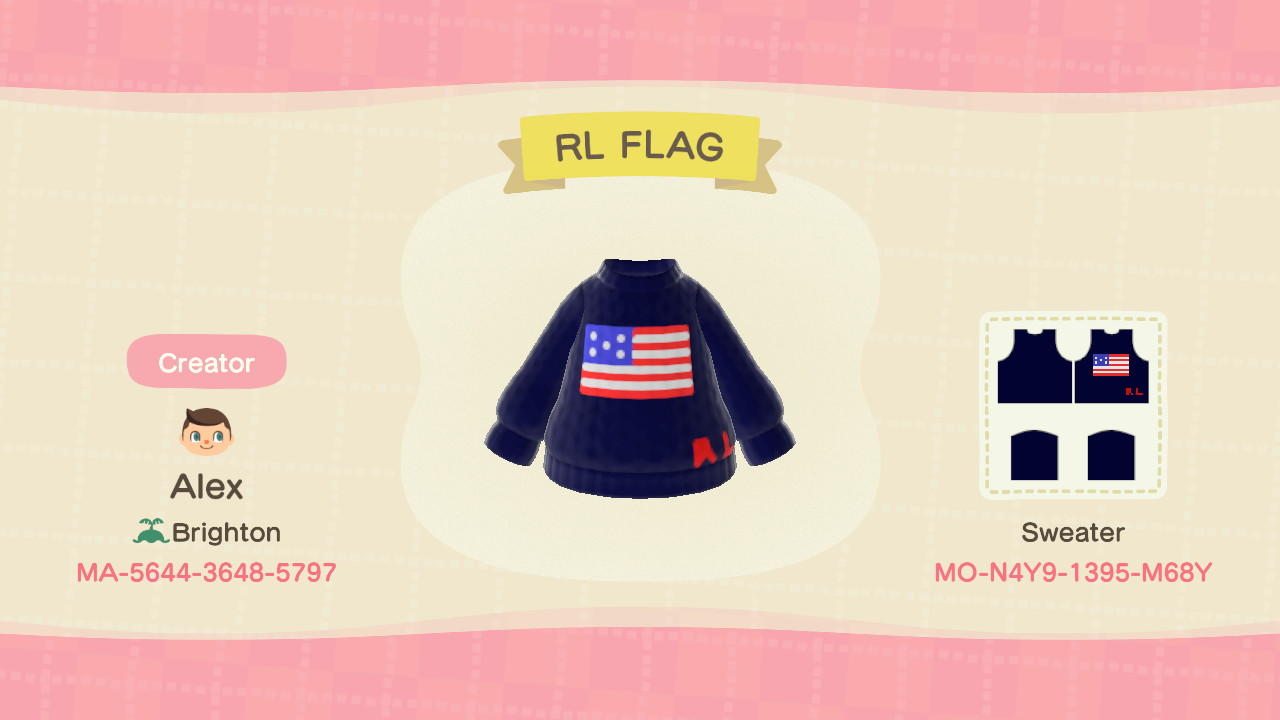 Animal Crossing Design Code: MO-7R73-0X62-SRY1 Ralph Lauren Flag