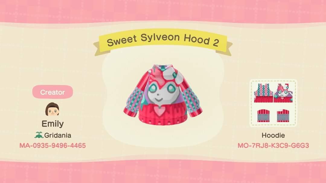 Animal Crossing Design Code: MO-7RJ8-K3C9-G6G3 Sweet Sylveon Hood 2