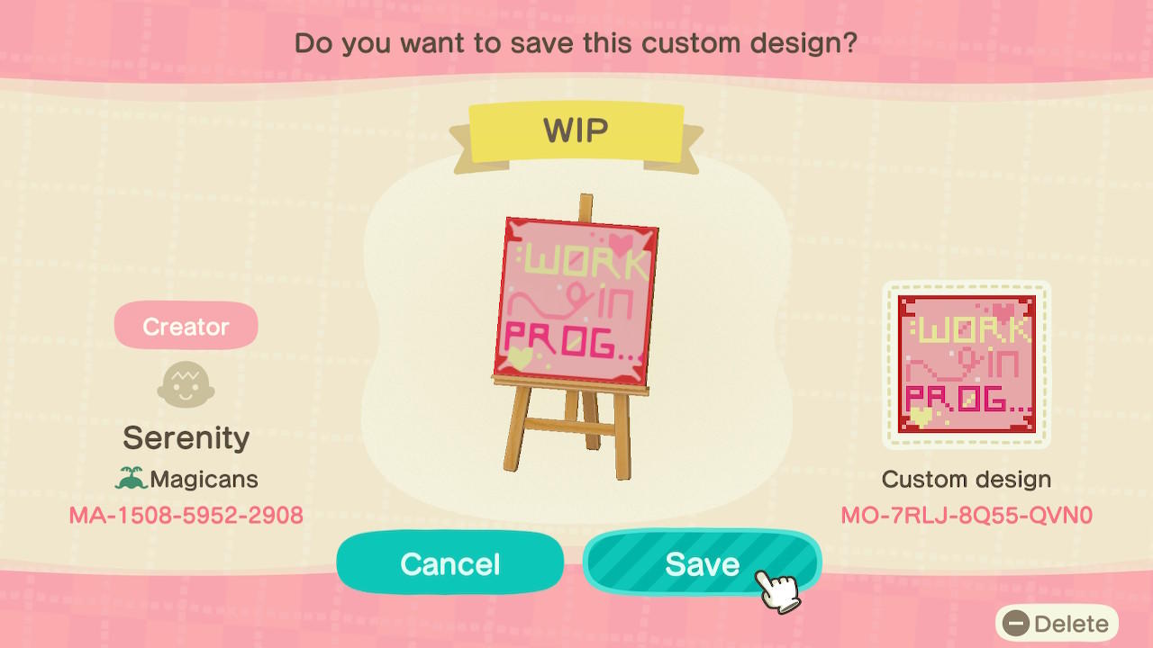 Animal Crossing Design Code: MO-7RLJ-8Q55-QVN0 WIP
