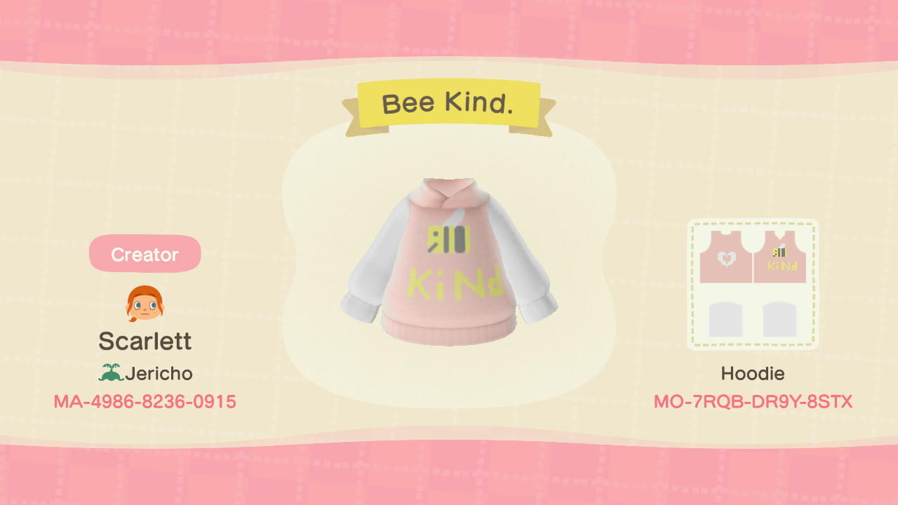 Animal Crossing Design Code: MO-7RQB-DR9Y-8STX Bee Kind