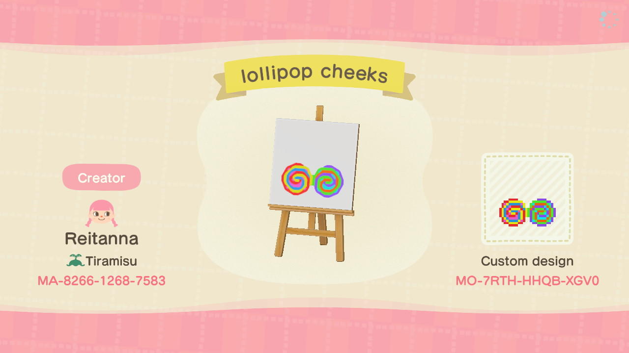 Animal Crossing Design Code: MO-7RTH-HHQB-XGV0 lollipop cheeks