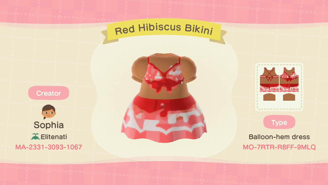 Animal Crossing Design Code: MO-7RTR-R8FF-9MLQ Red Hibiscus Bikini